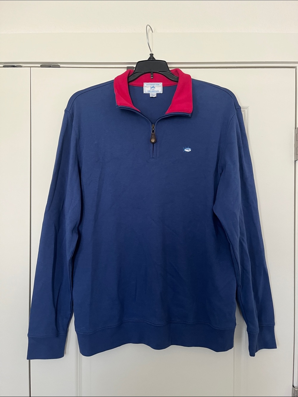 Southern Tide Navy Half-Zip Pullover with Red Contrast Collar